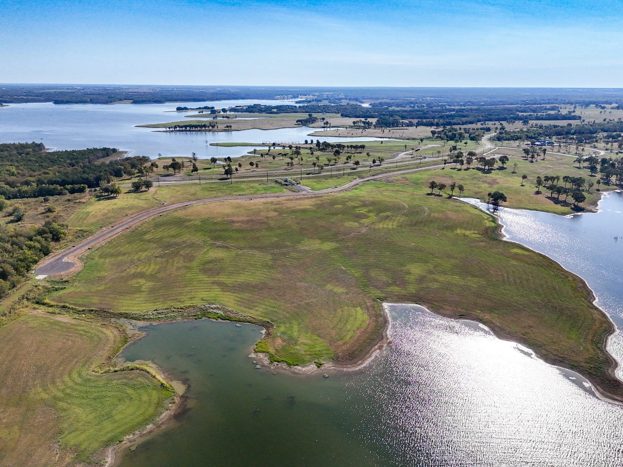 Aerial view of a nearby body of water