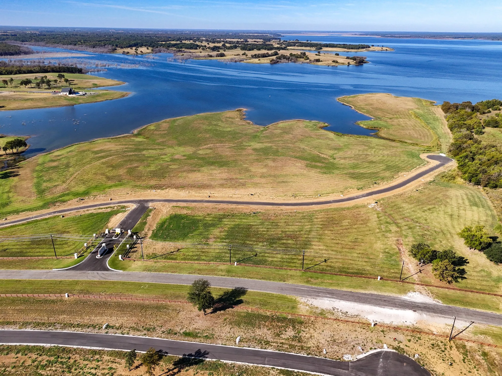 Aerial view of a nearby body of water
