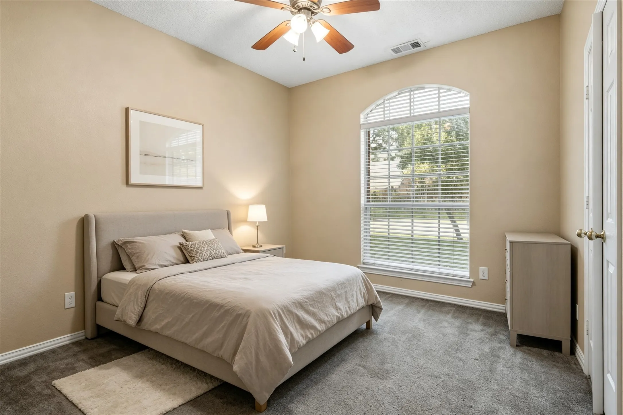 Virtually Staged Downstairs Bedroom for Guest with full bath