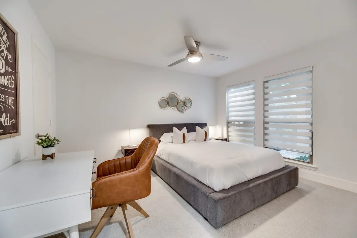 Bedroom # 1 with queen size bed and dedicated workspace!
