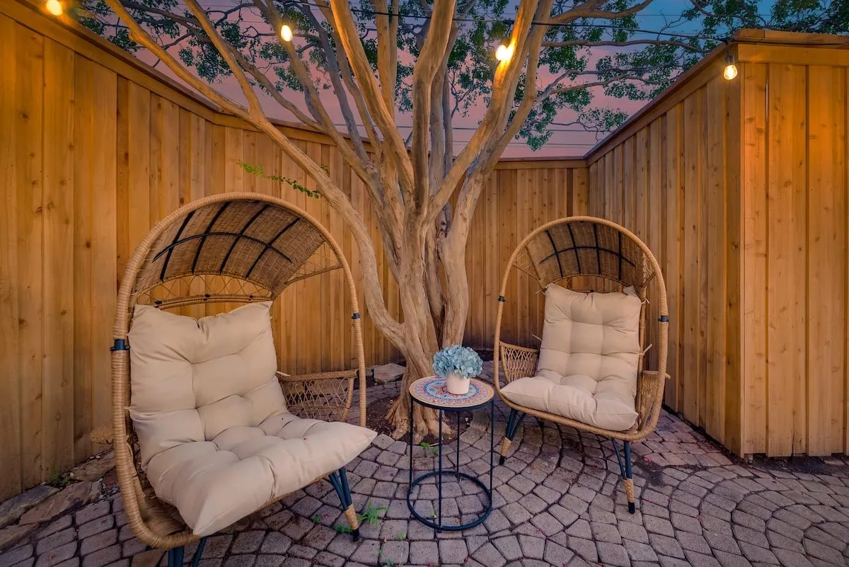 Seating under the Crepe Myrtle