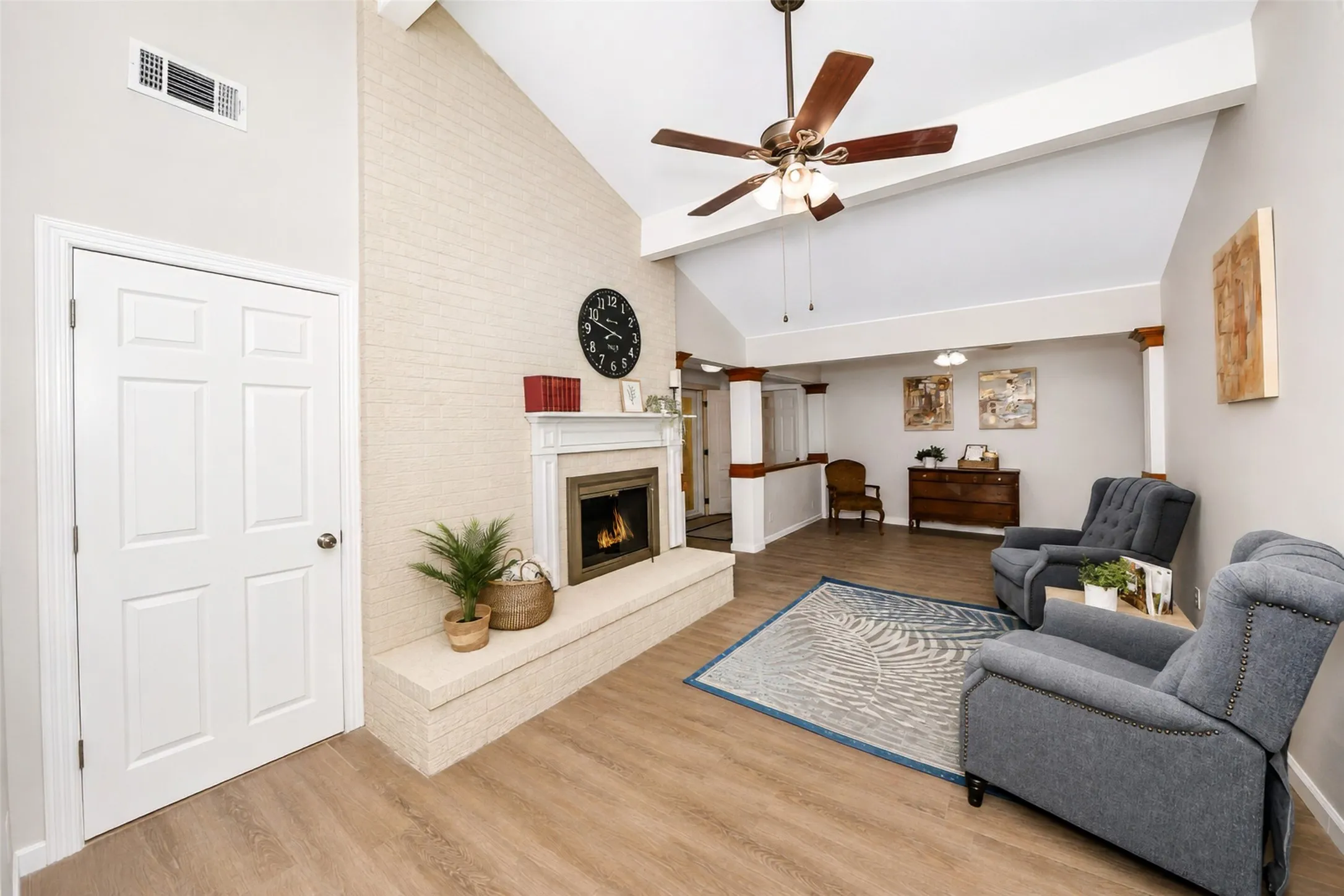 From the breakfast nook looking to the family room with the laundry area to the left.