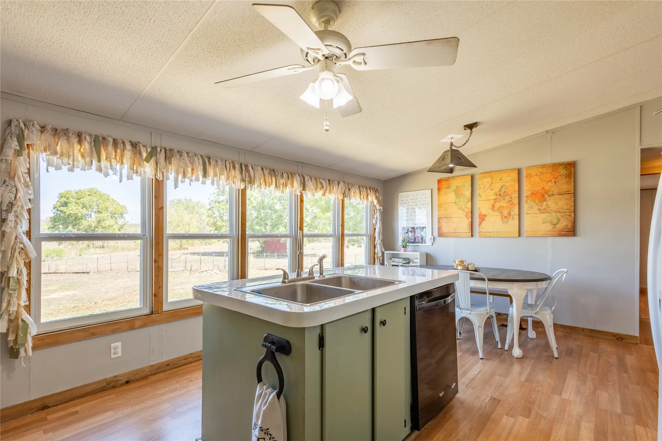 Kitchen island with double basin sink and integrated dishwasher