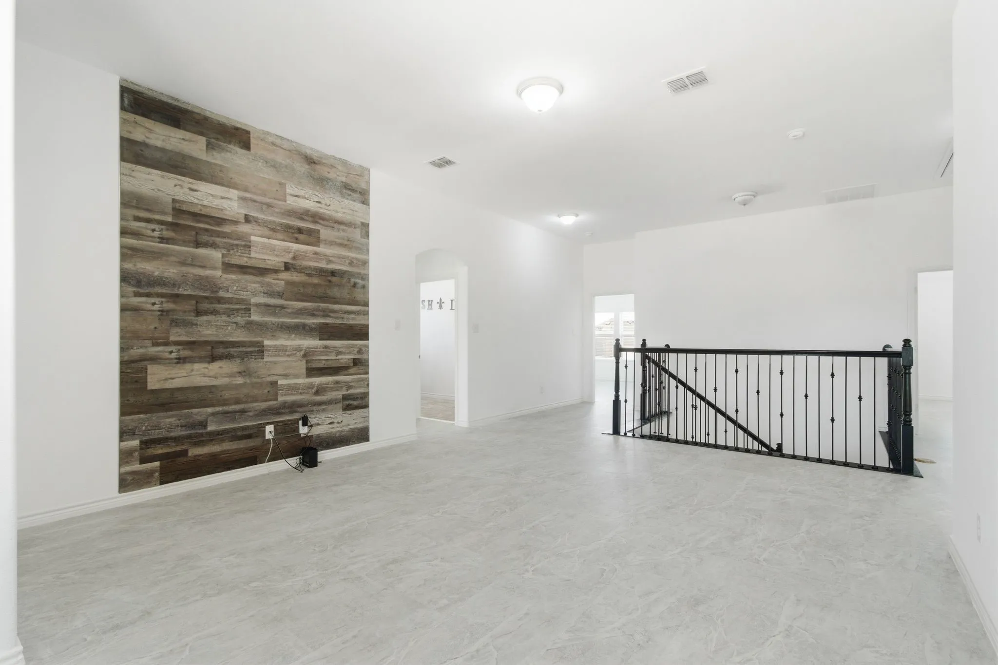 Accent wall with wood-finish paneling