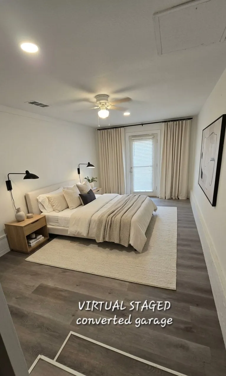 Virtual staged converted garage as Bedroom