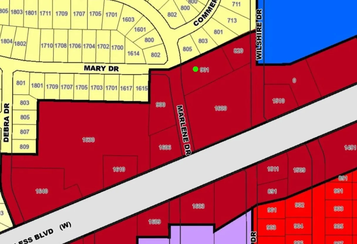 Arean Zoning Map: illustrating property boundaries and parcel numbers within a defined area