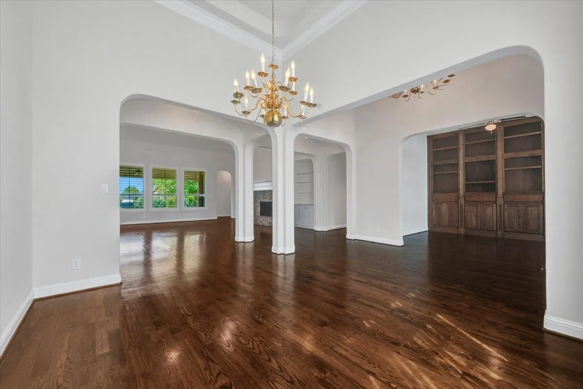 Dining area with view of office across