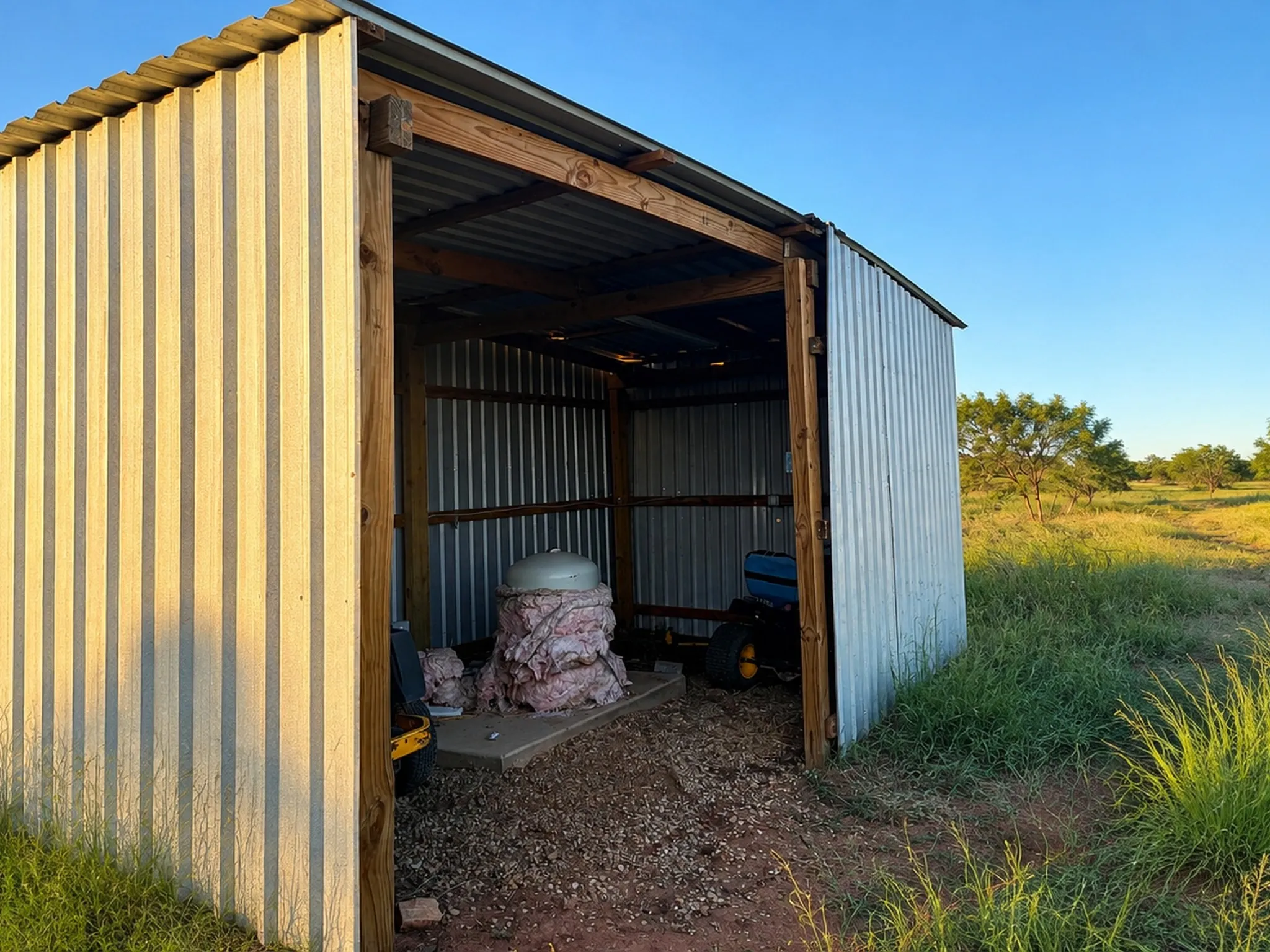 Metal outbuilding, offering additional Co Reed storage space to protect the Water well.