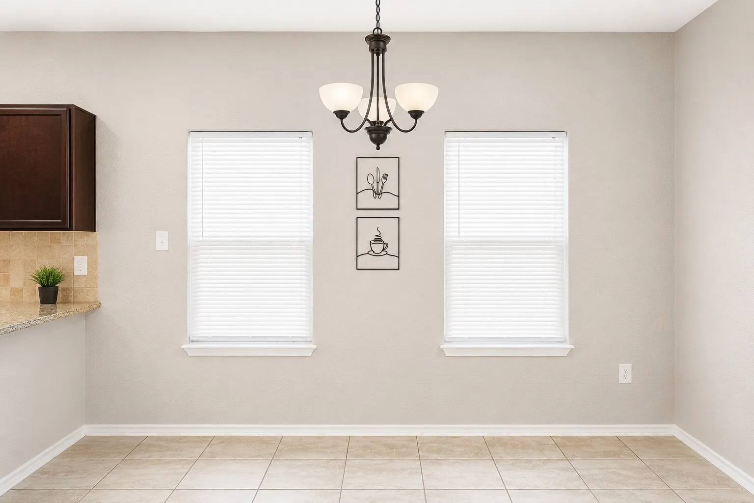 Tiled flooring and a neutral color palette