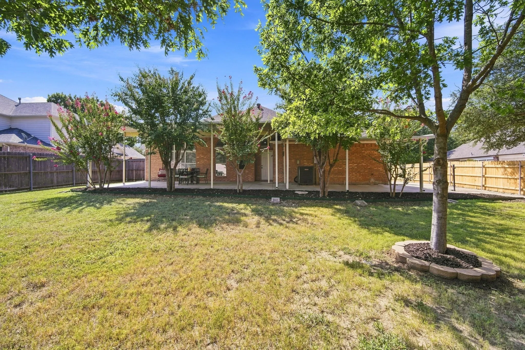 Great space for children, pets and entertaining.  Total privacy with entire backyard fenced in.