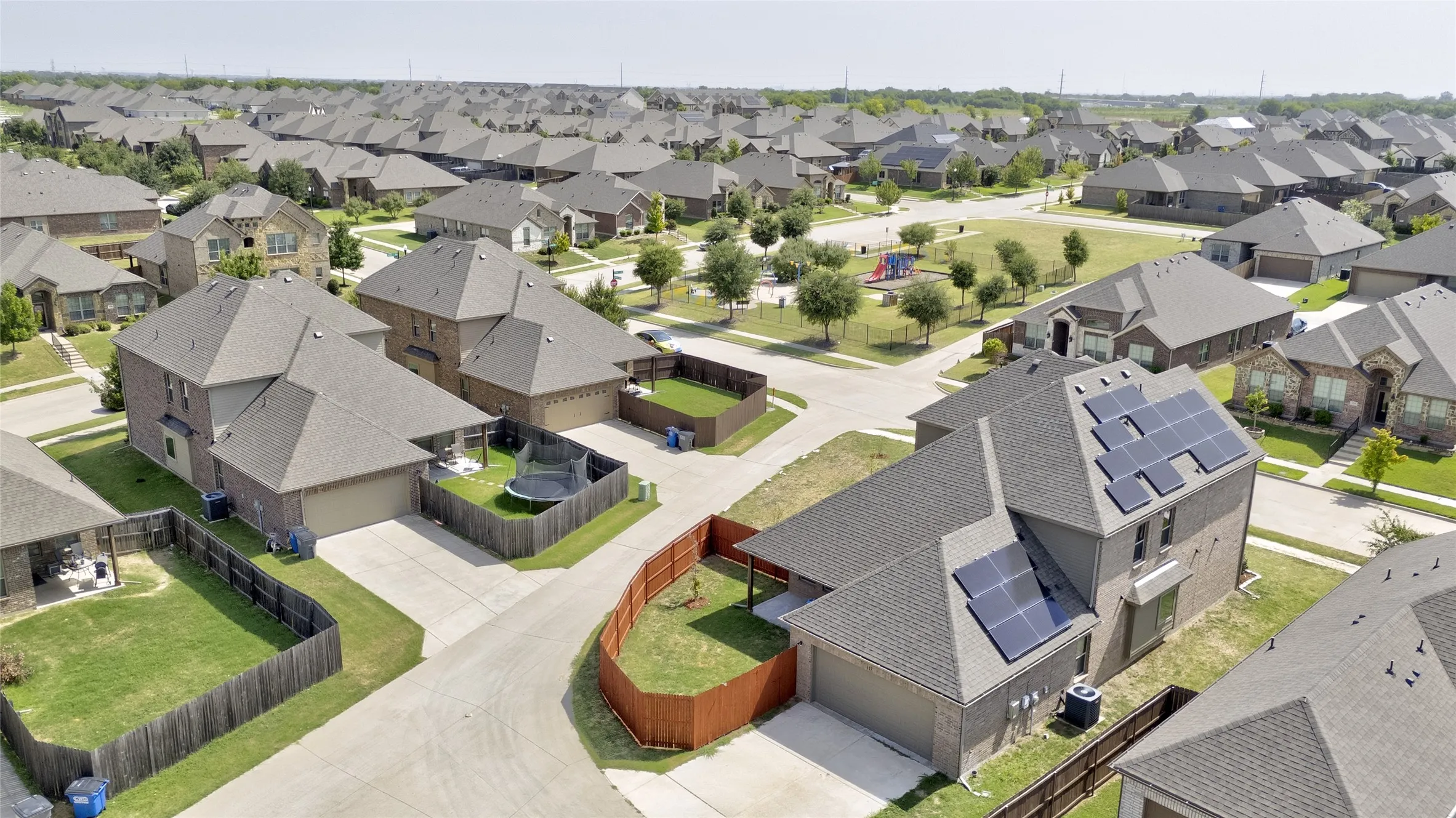 Aerial view of the Harmony neighborhood in Red Oak TX with a nearby community park