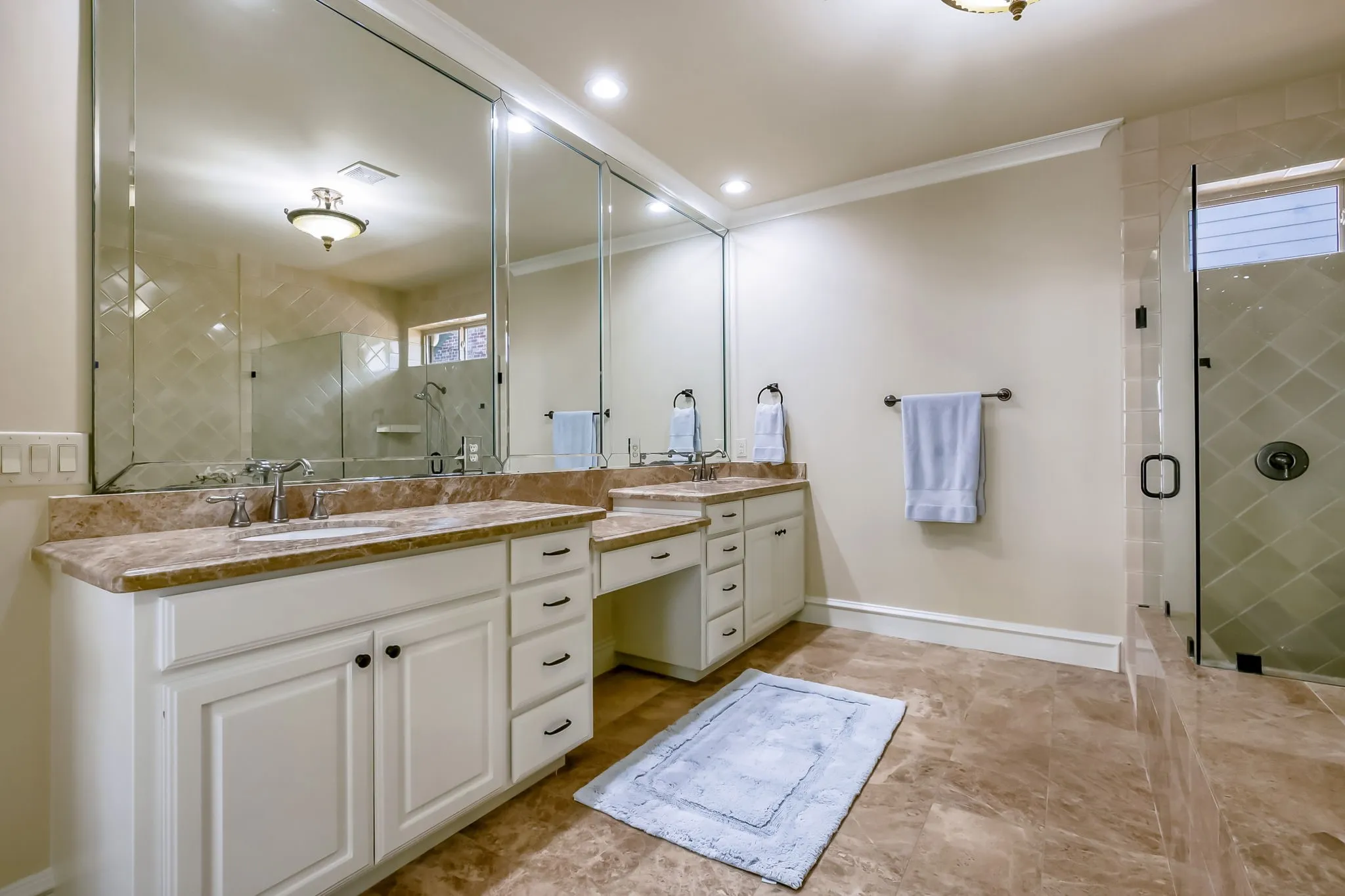 Double vanities and sit down vanity.
