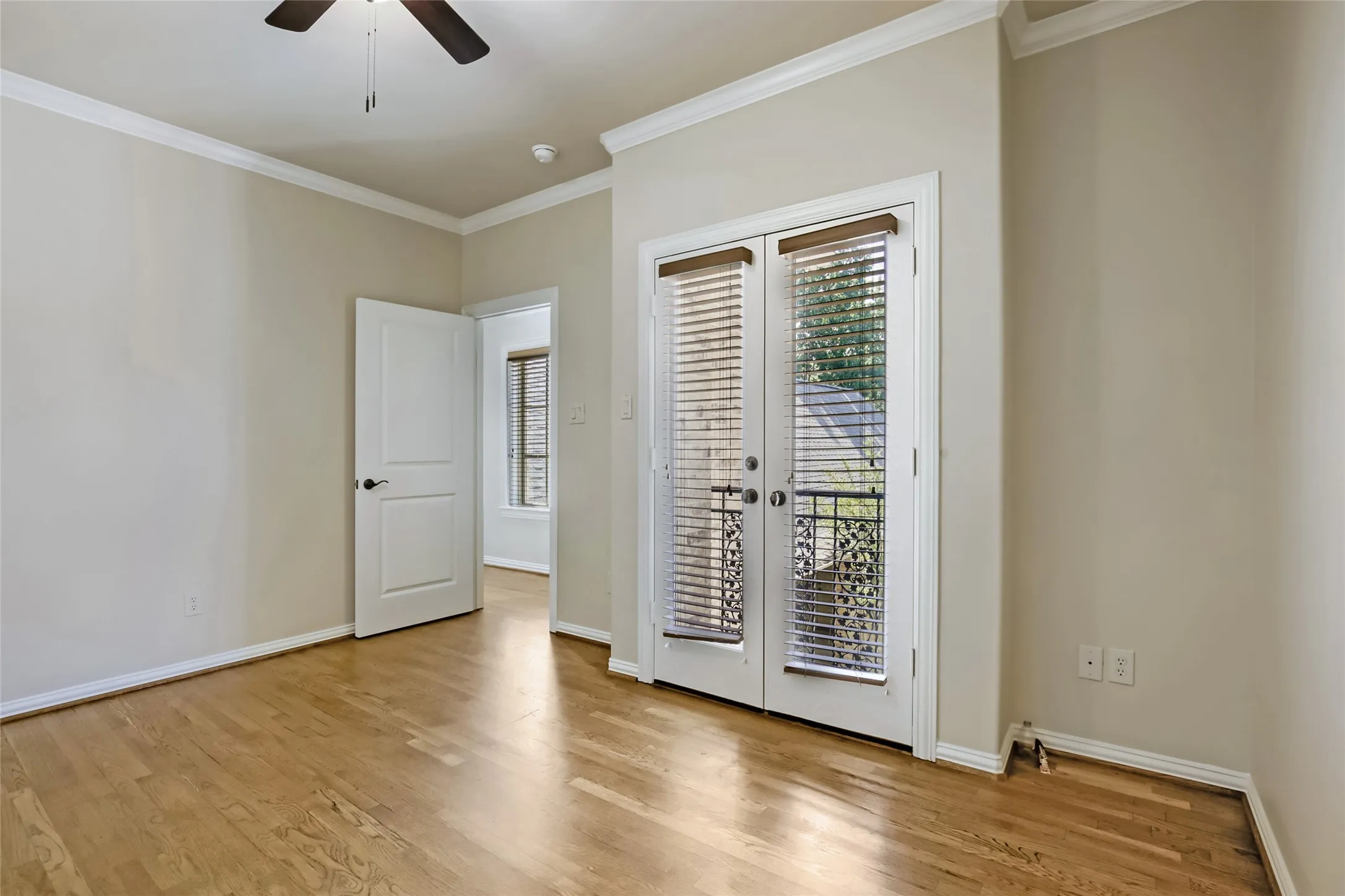 Upstairs bedroom with Juliette doors.