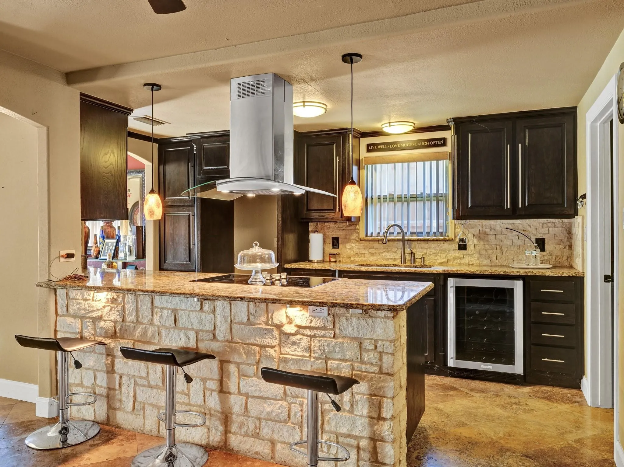Kitchen and countertop seating.