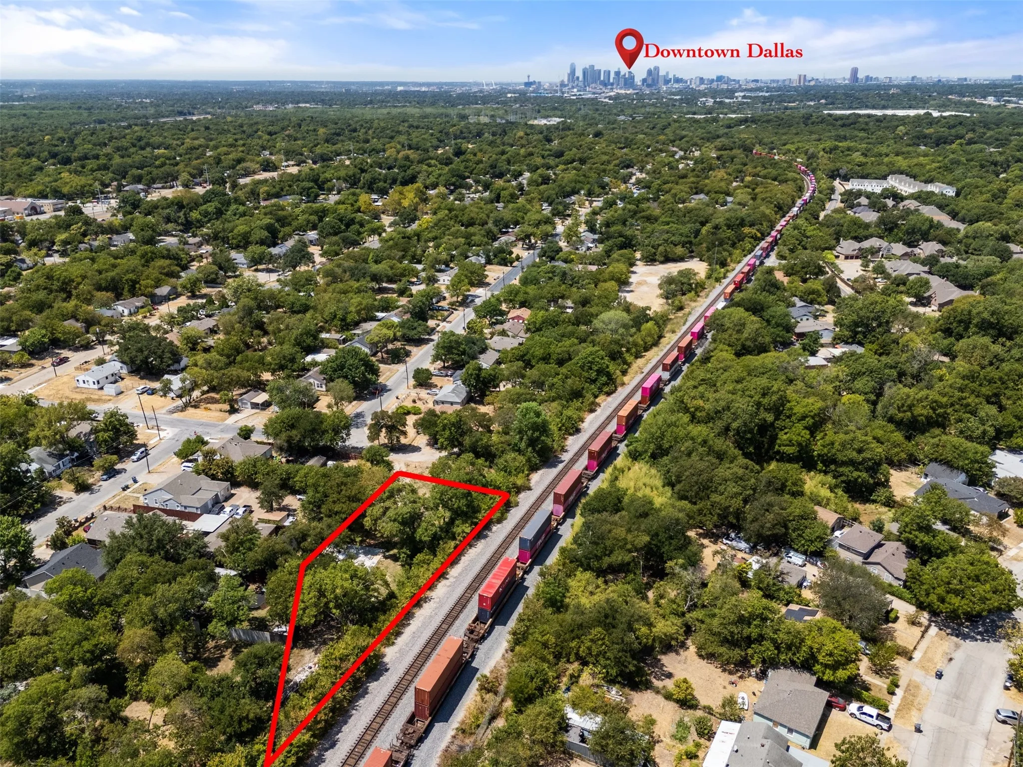 Aerial perspective showcasing a parcel of land