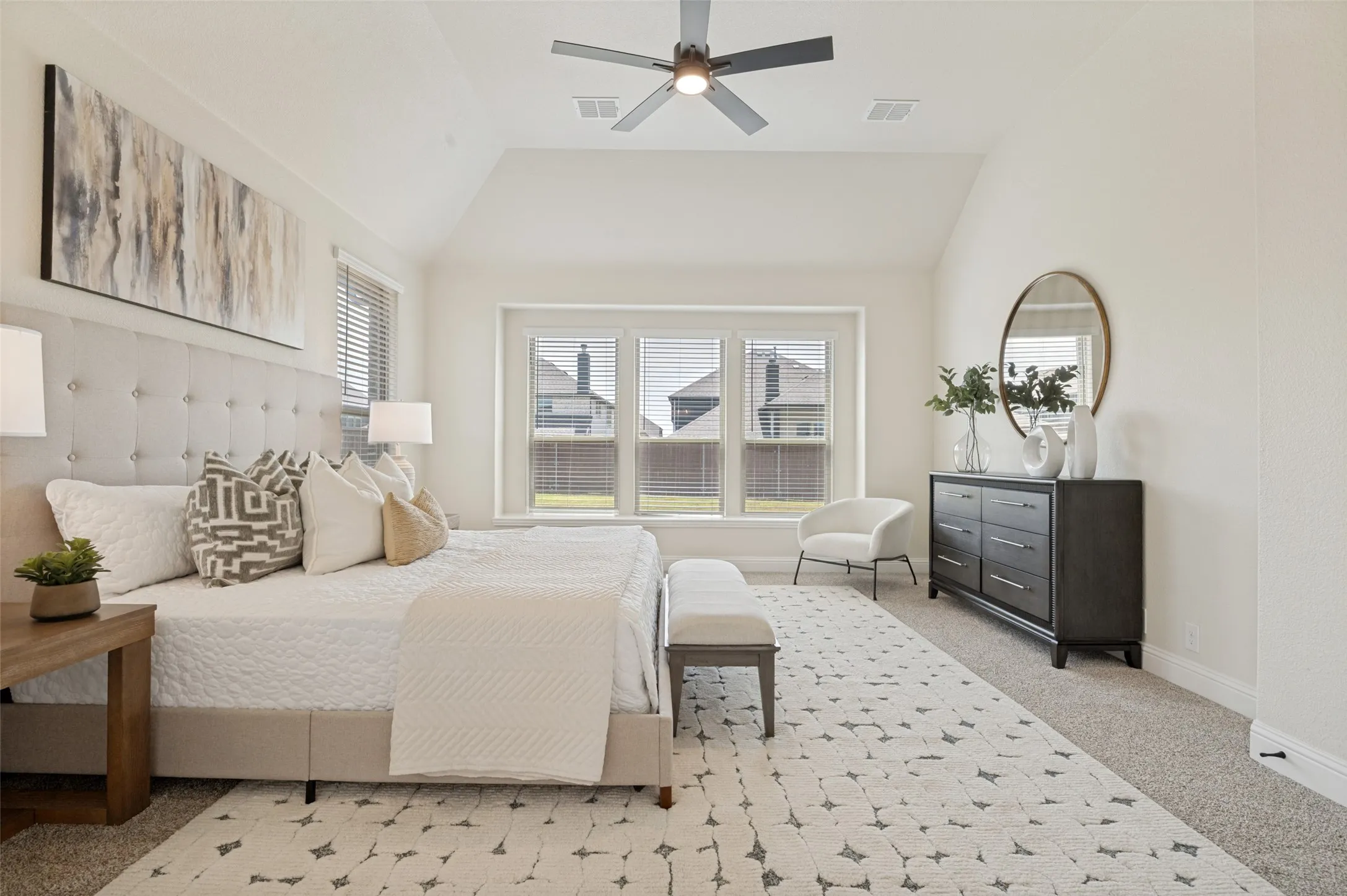 Vaulted ceiling with an attached ceiling fan