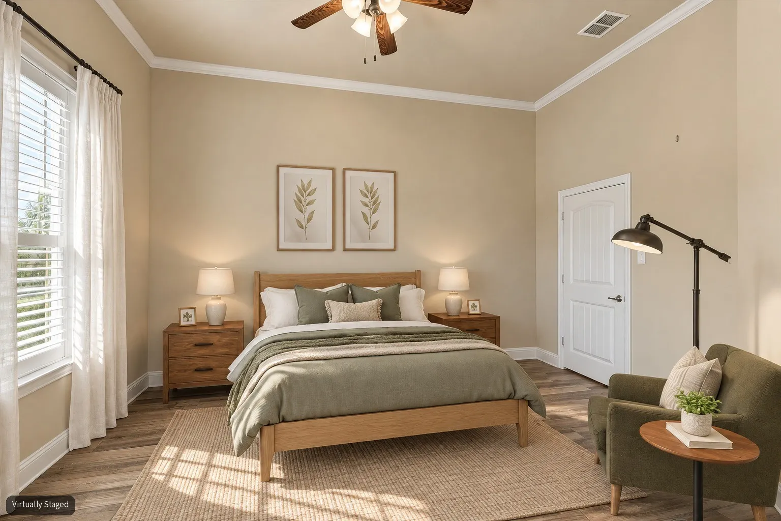 Bedroom 3 virtually staged with high ceilings and a closet.