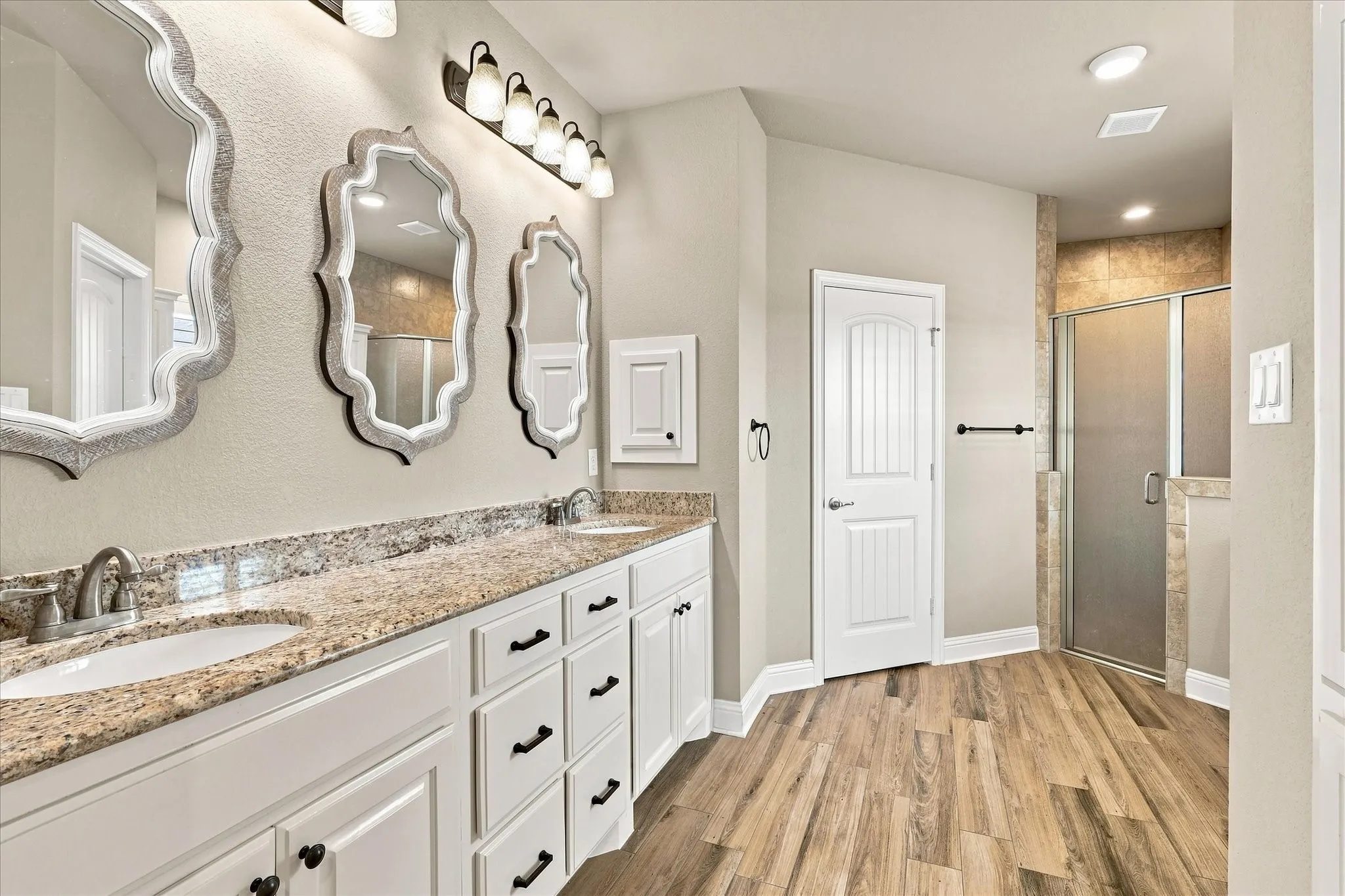 Huge bathroom vanity with tons of counterspace.