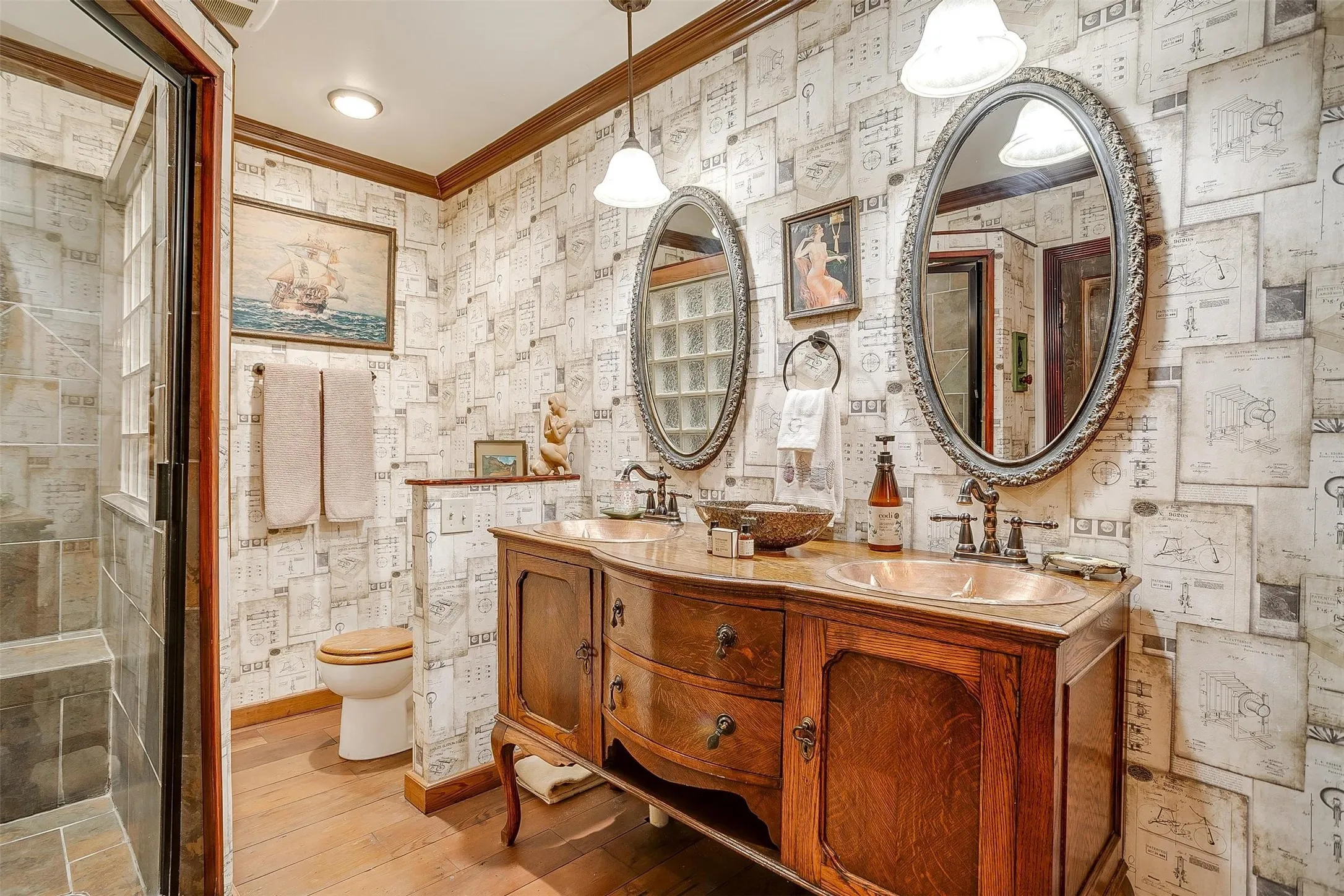 walk in shower with bench, double vanity