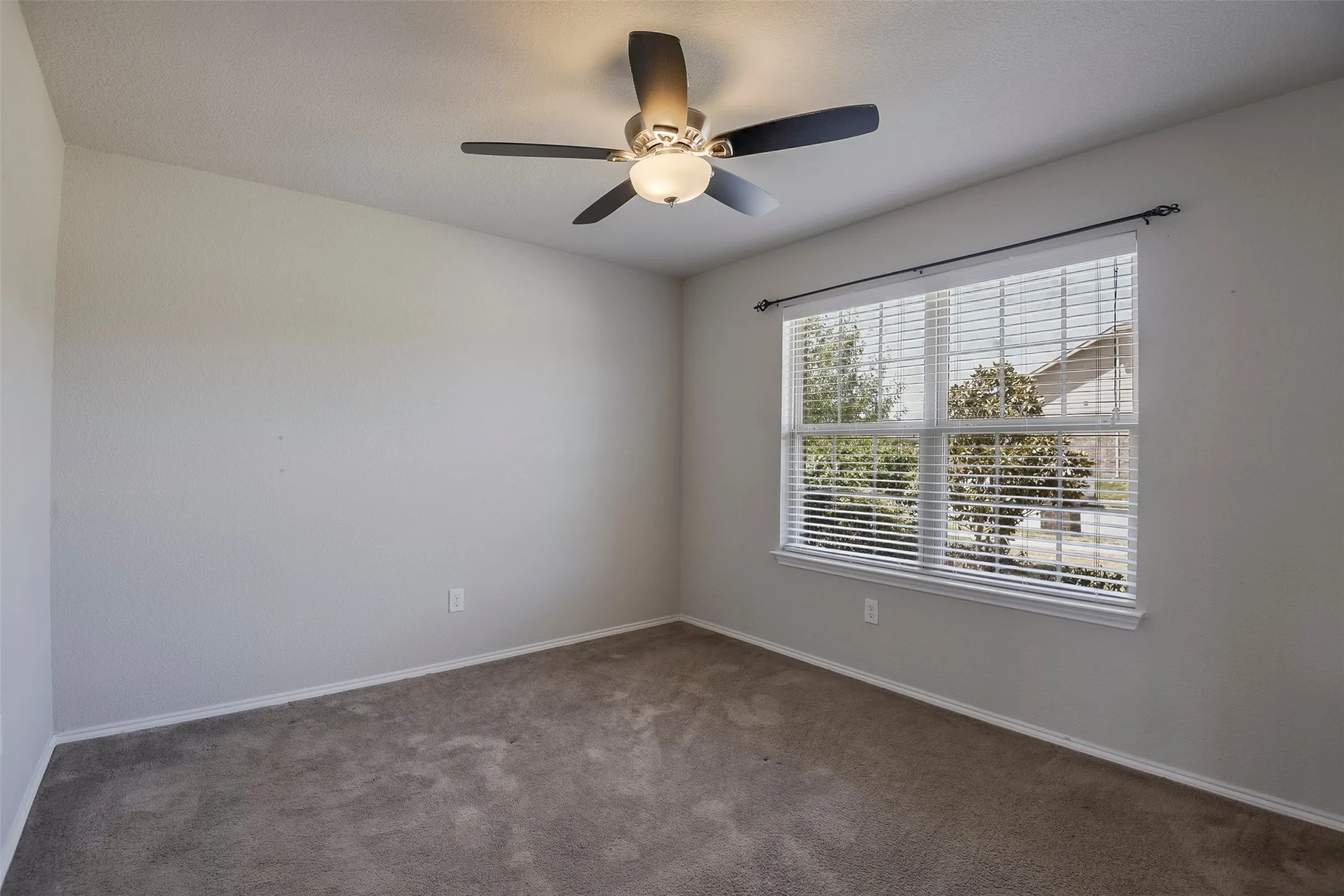 Carpeted flooring with light neutral wall tones