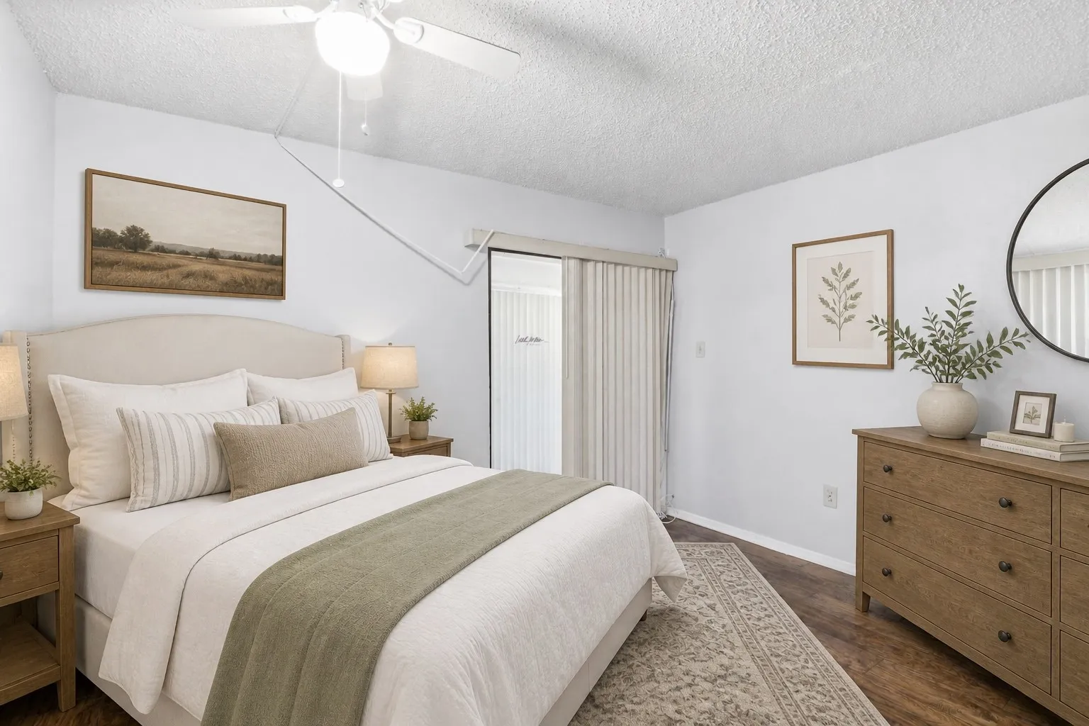 Wood-finish flooring with a neutral wall palette