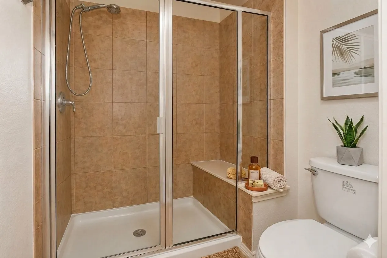 Primary bathroom virtually staged