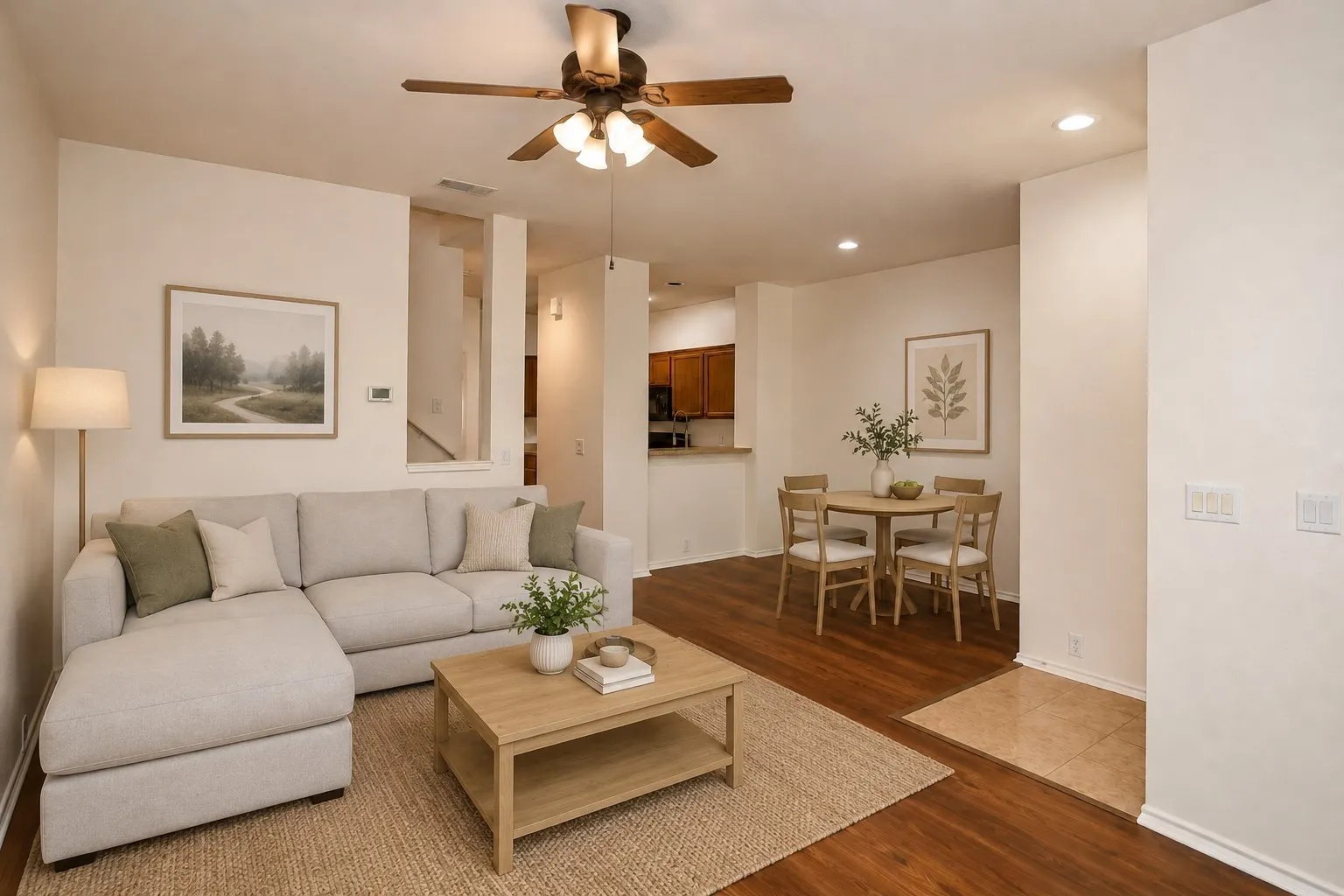 Living and dining room virtually staged