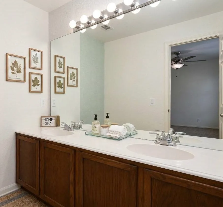 Primary bathroom vanity virtually staged