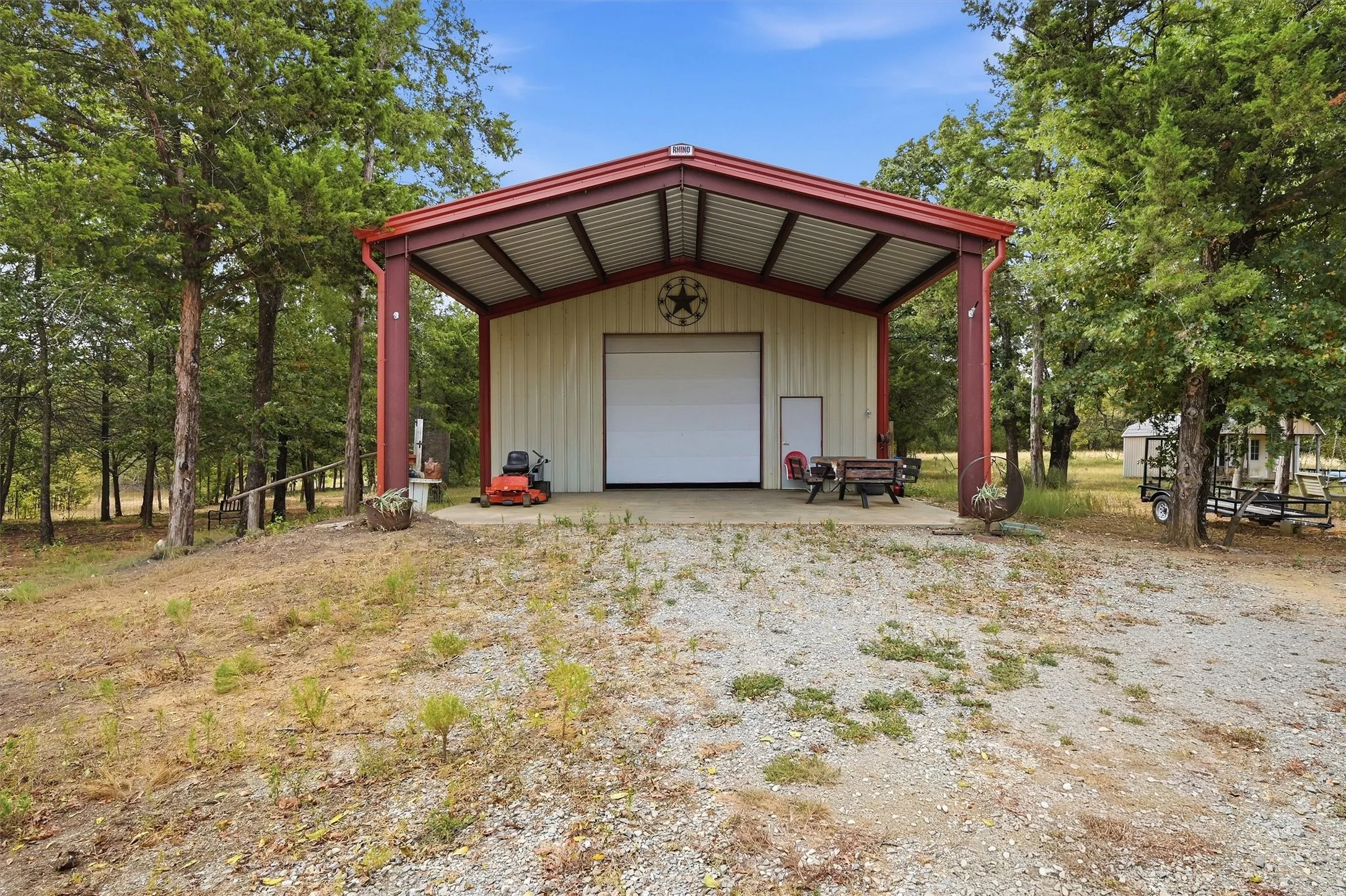 1200 square foot workshop with covered porch.