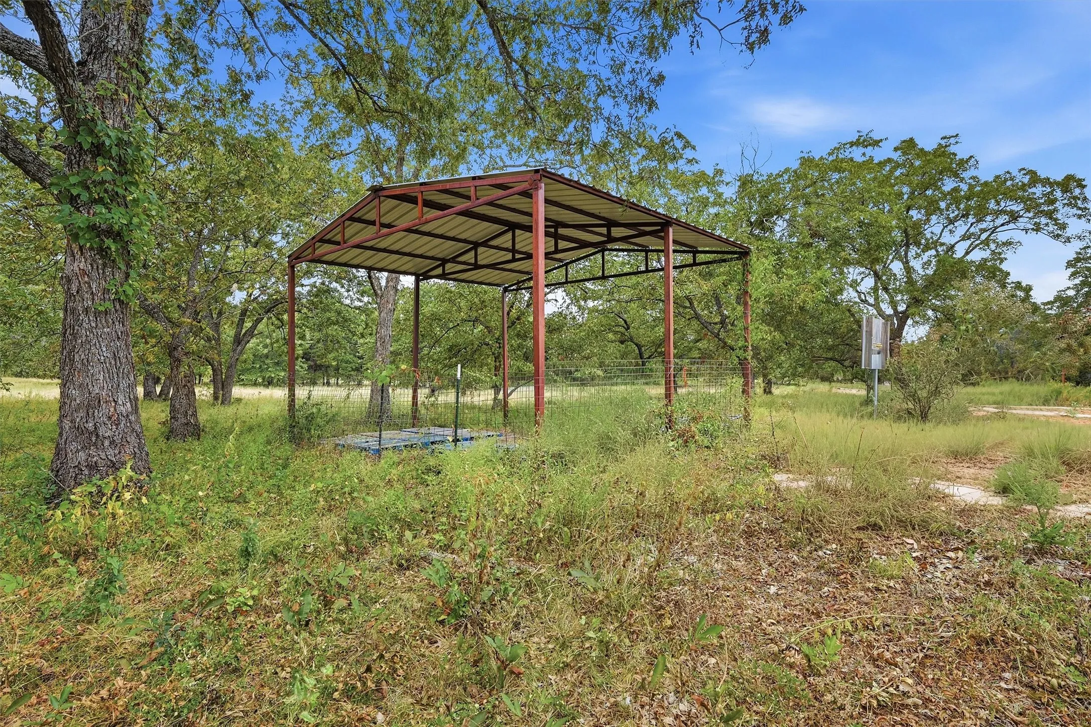 Metal roofed storage area,