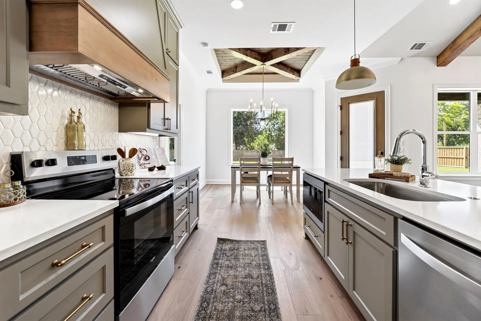 From the kitchen, views of the dining area.