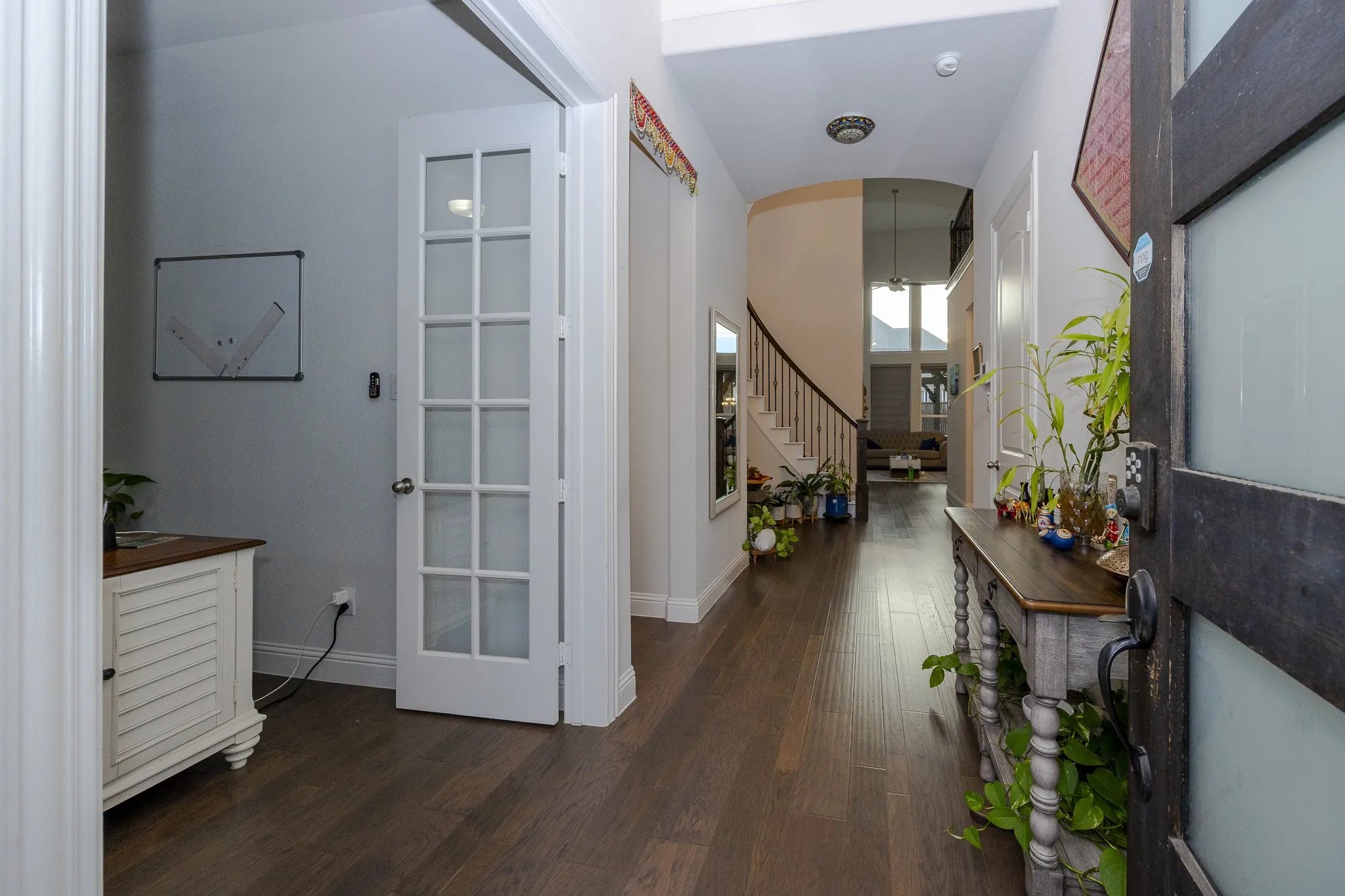 Wood-finish flooring throughout the entryway
