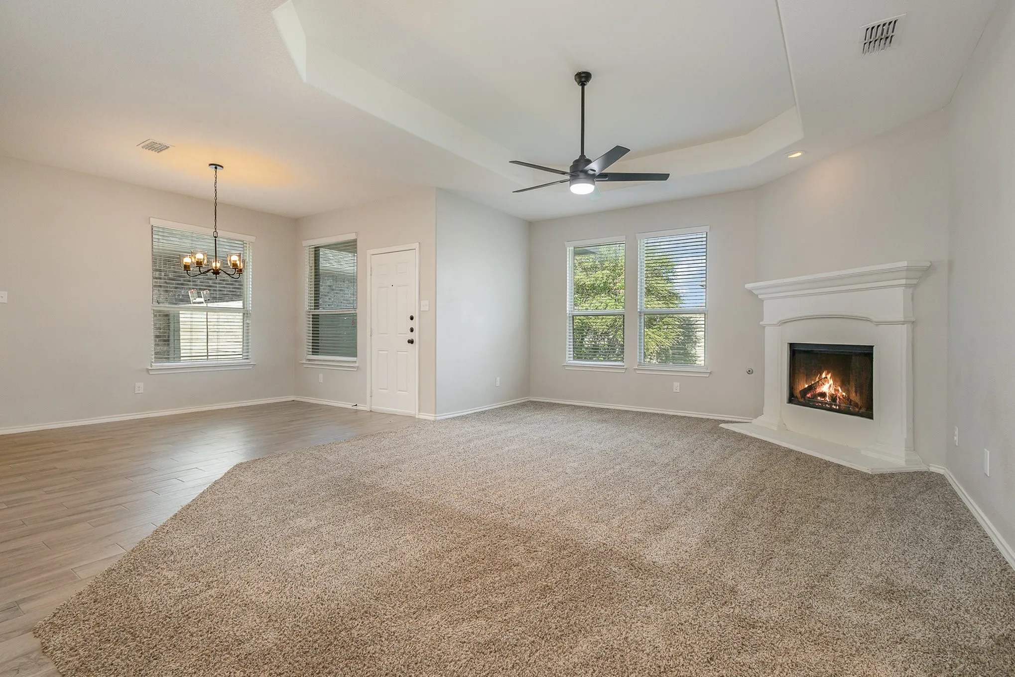 View of living and dining area. Open floorplan