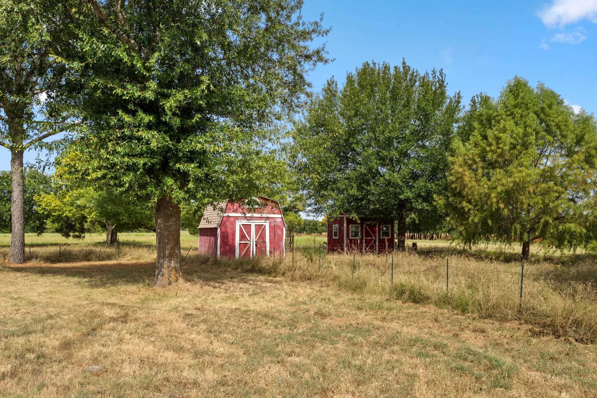Side yard where storage out buildings are located.