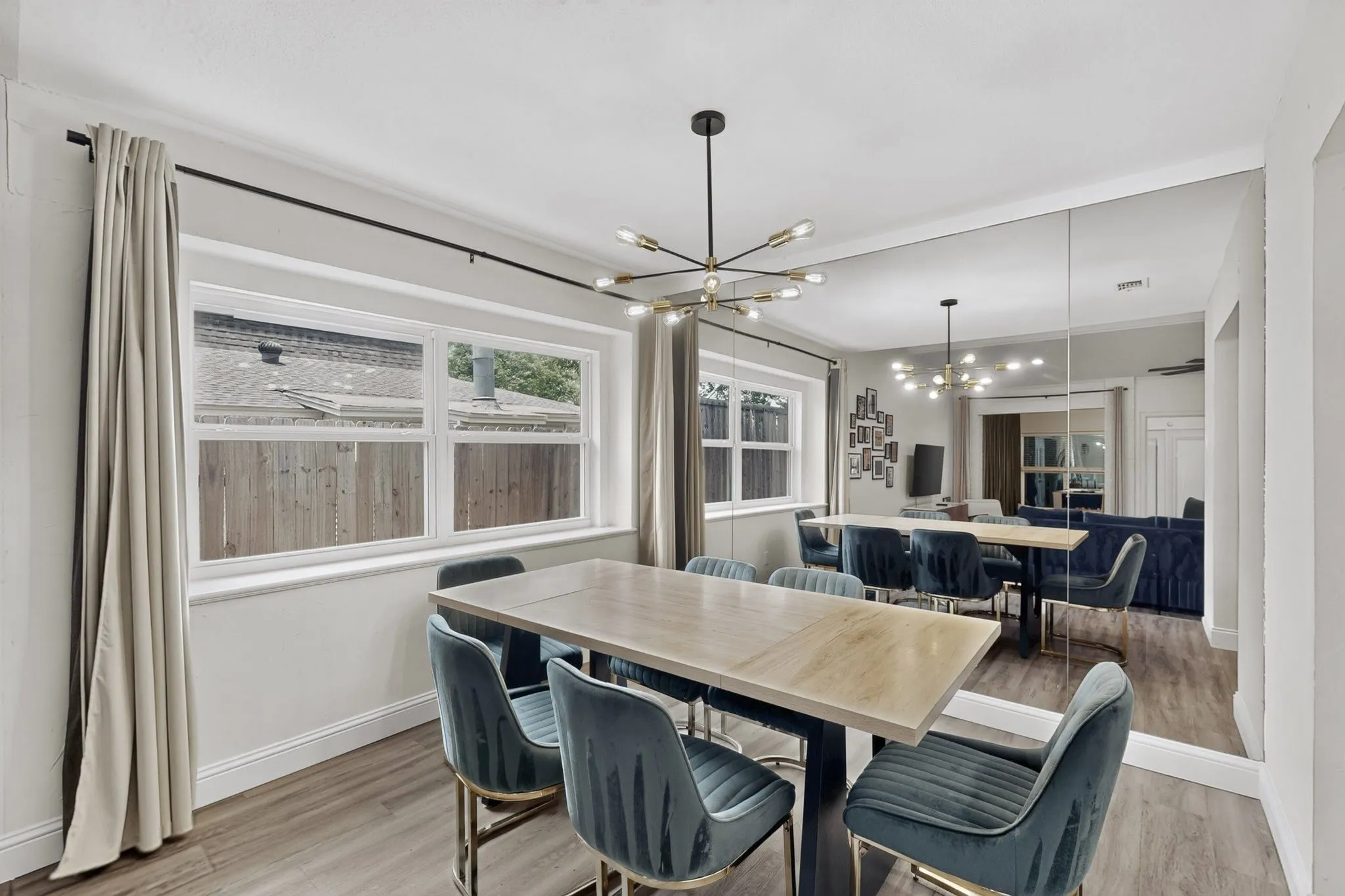 Wood-finish flooring with crown molding