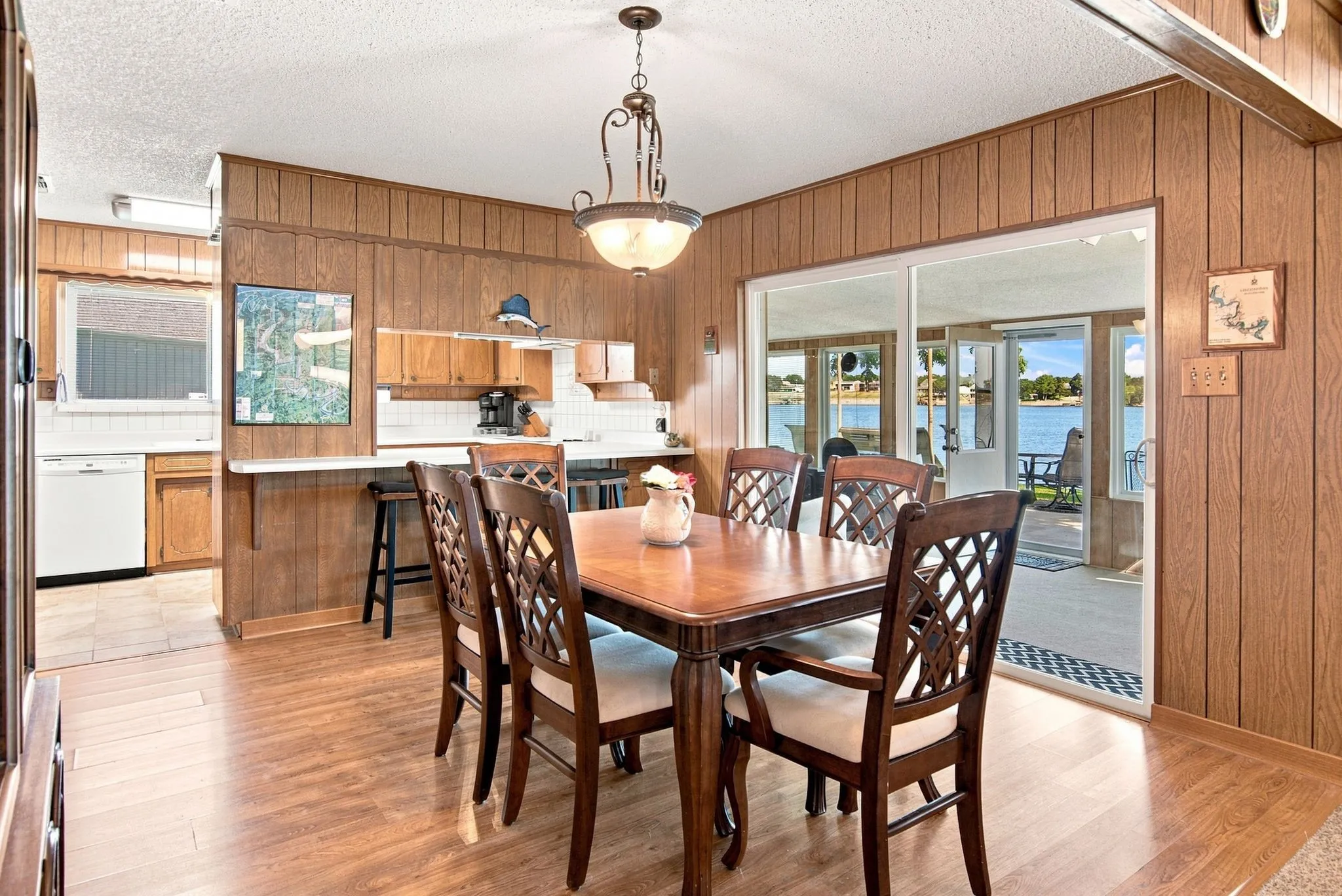 Wood-finish flooring with wood paneling