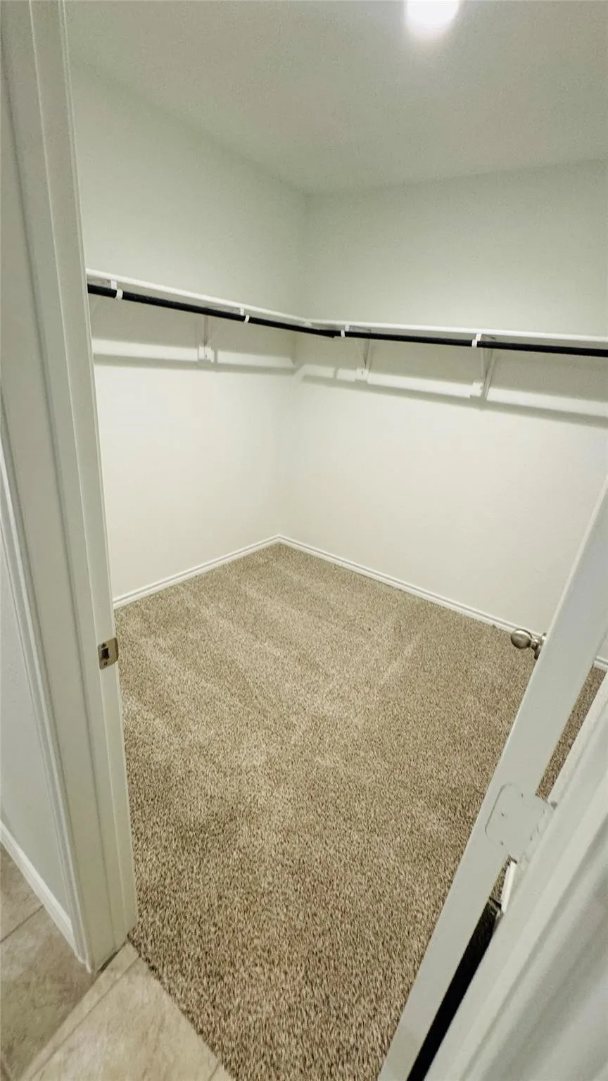Recessed lighting, light-colored walls, carpeted flooring, and built-in shelving