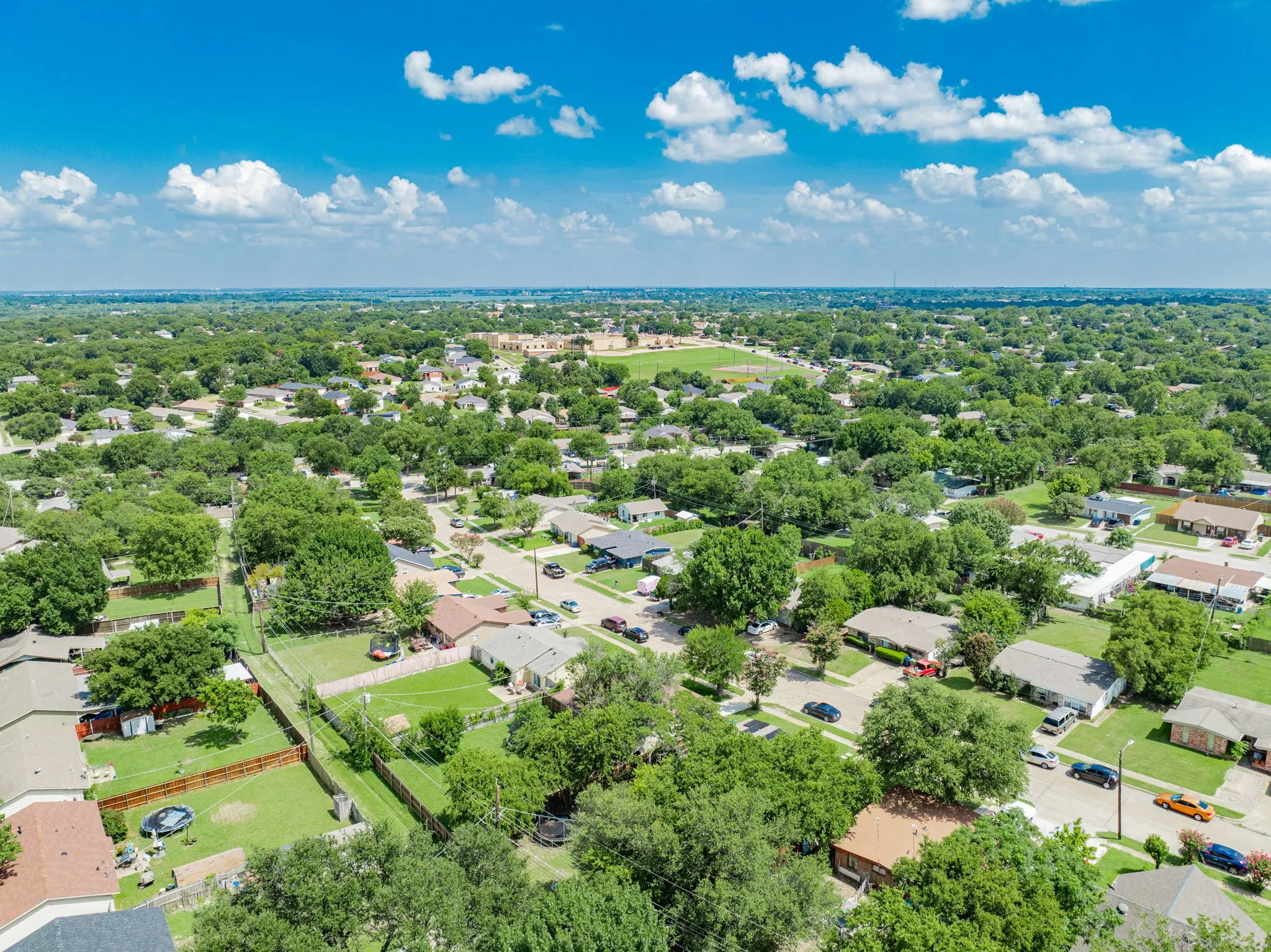 Aerial perspective of suburban area