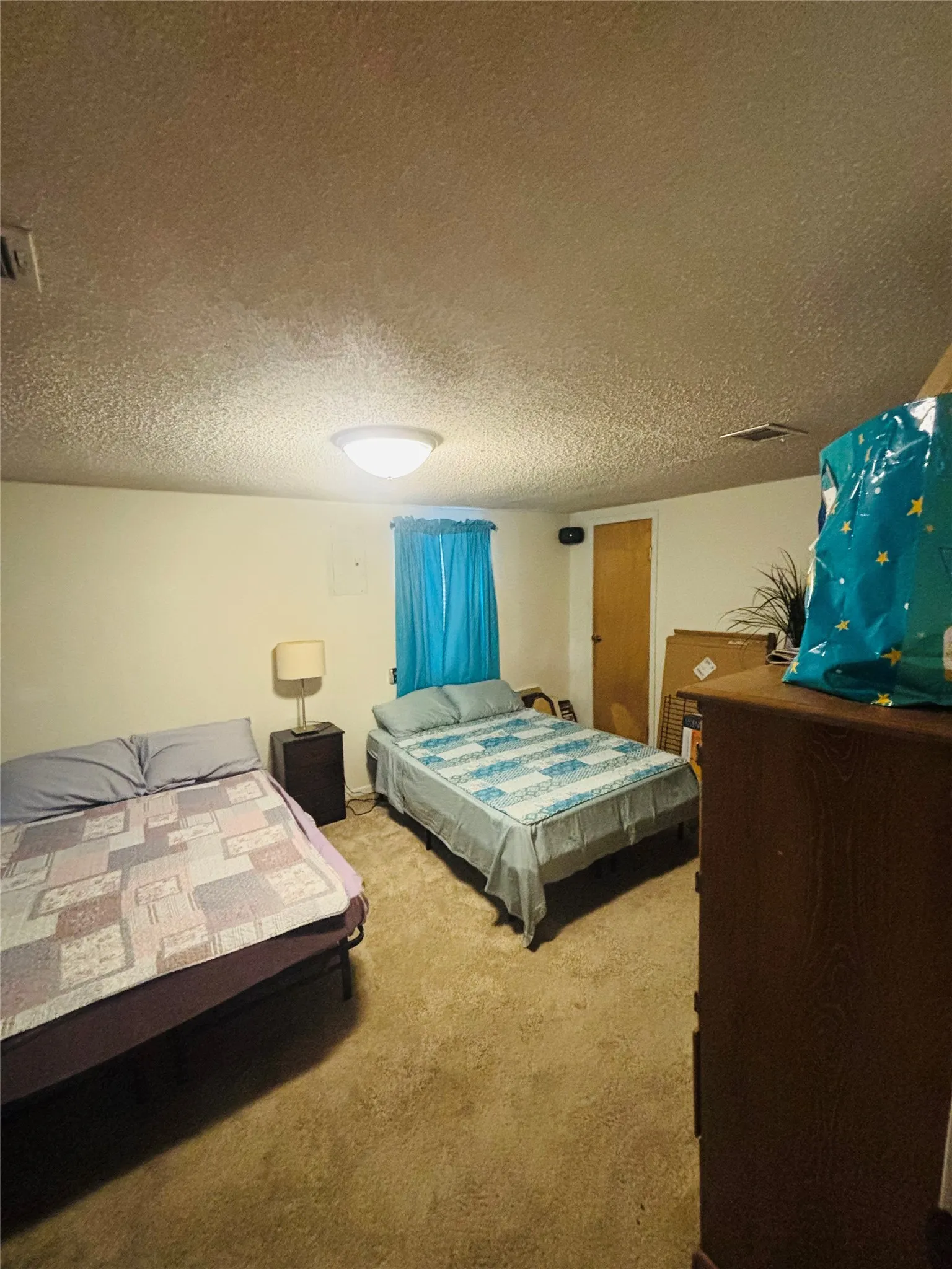 Wall-to-wall carpeting with a ceiling-mounted light fixture