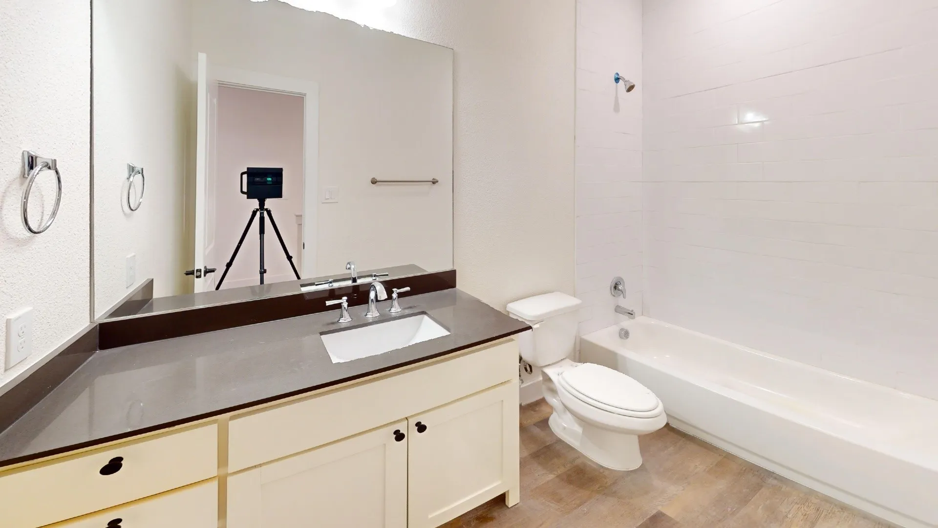 White subway tile shower and tub combination