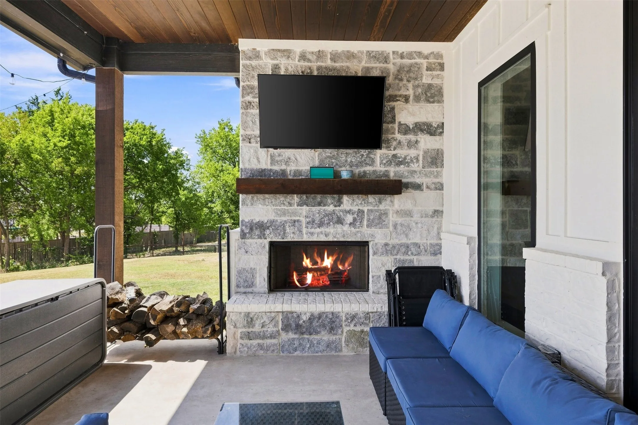 Outdoor wood burning fireplace.