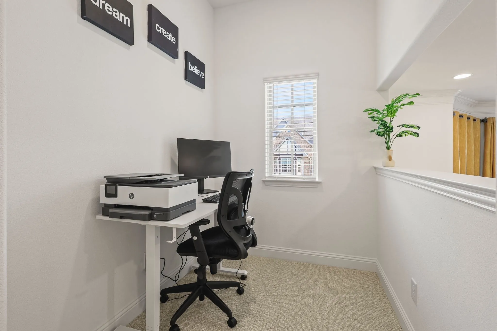 Office space with carpet flooring