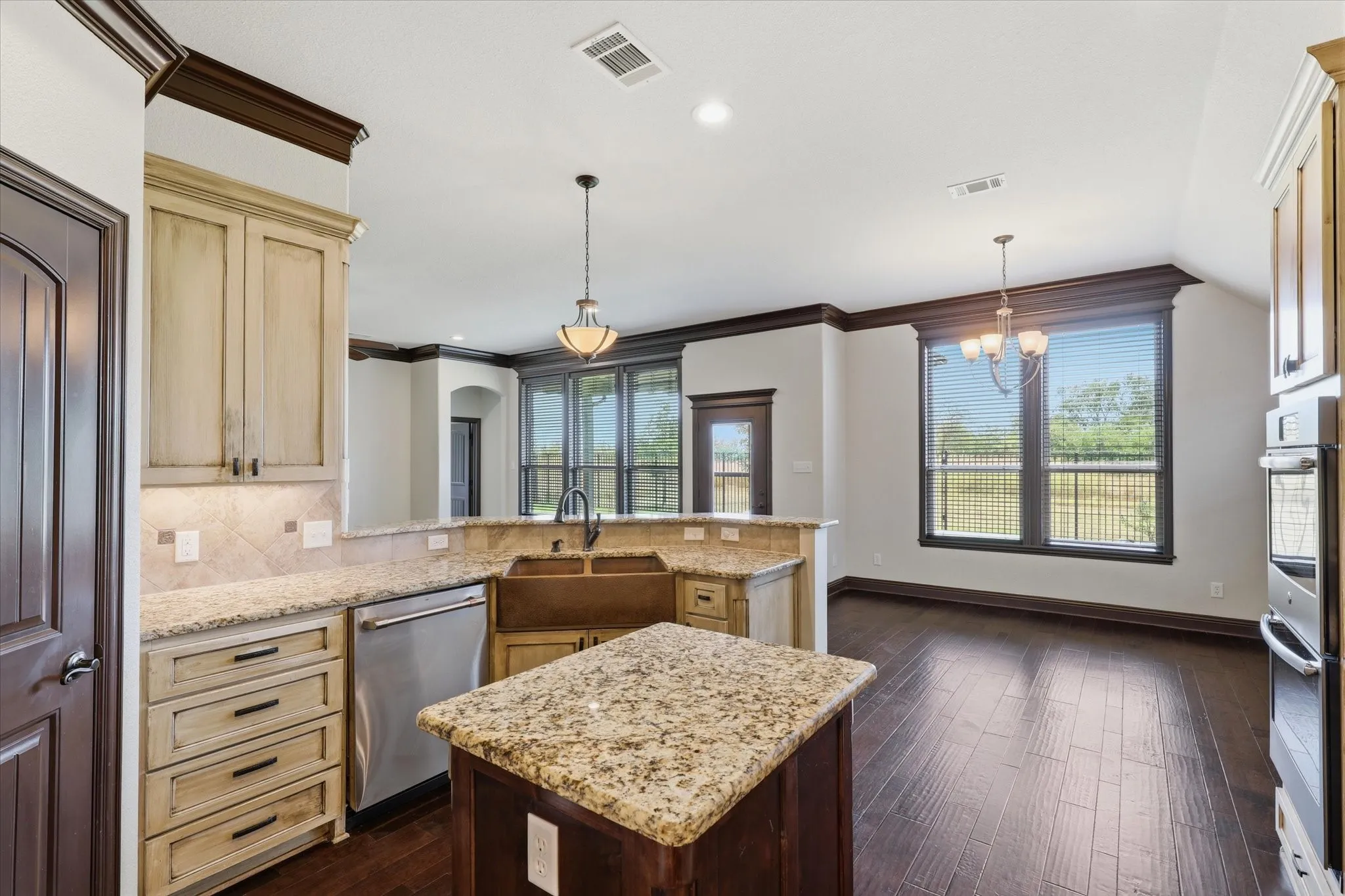 Pantry provides convenient enclosed storage immediately within the work area.
