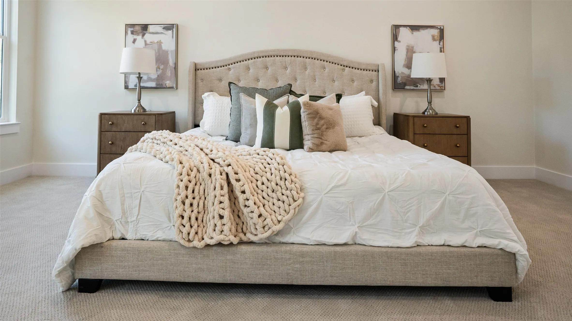 Plush carpeting and light-toned walls