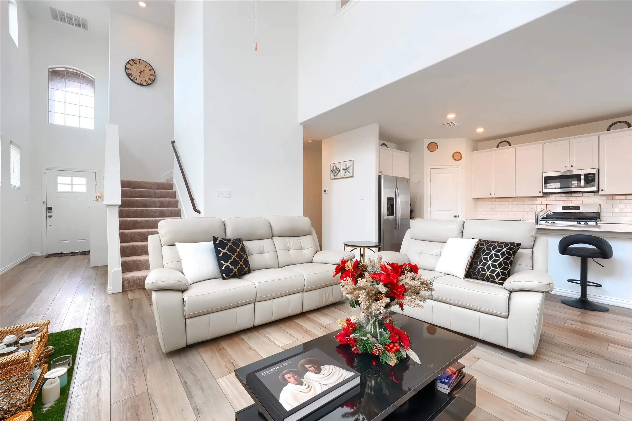 Wood-finish flooring throughout the living space