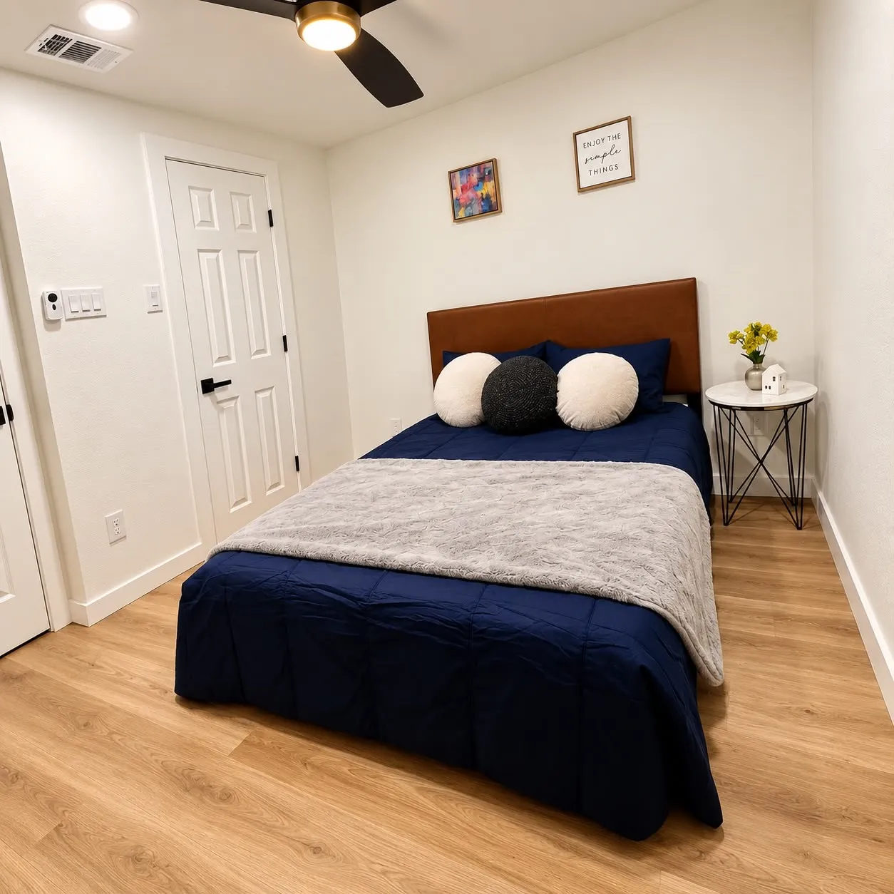 Wood-finish flooring with crisp white walls