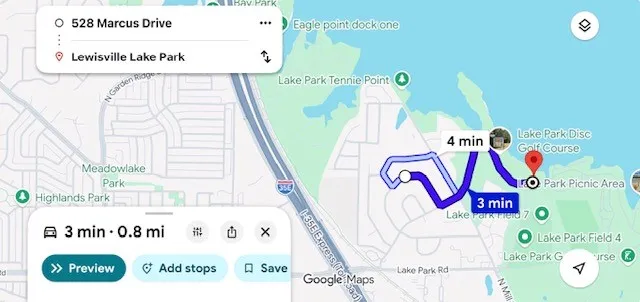 From house to Lake Park 3 mins by car