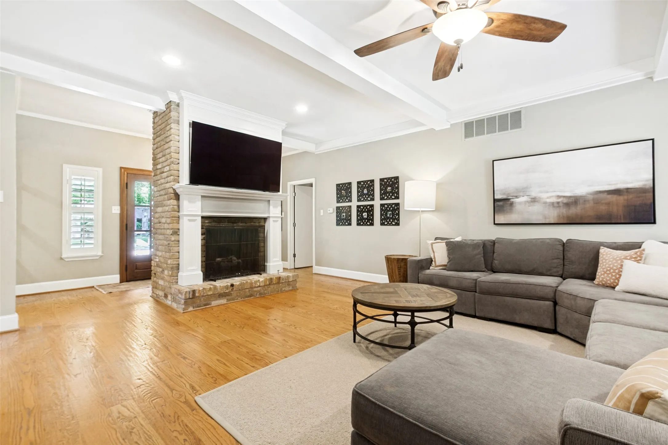 Fireplace and beamed ceiling