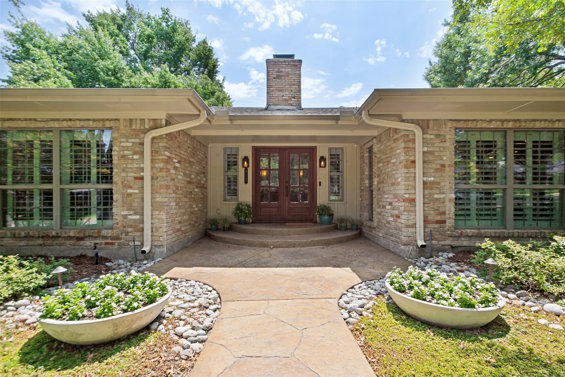 Covered entry with double glass doors