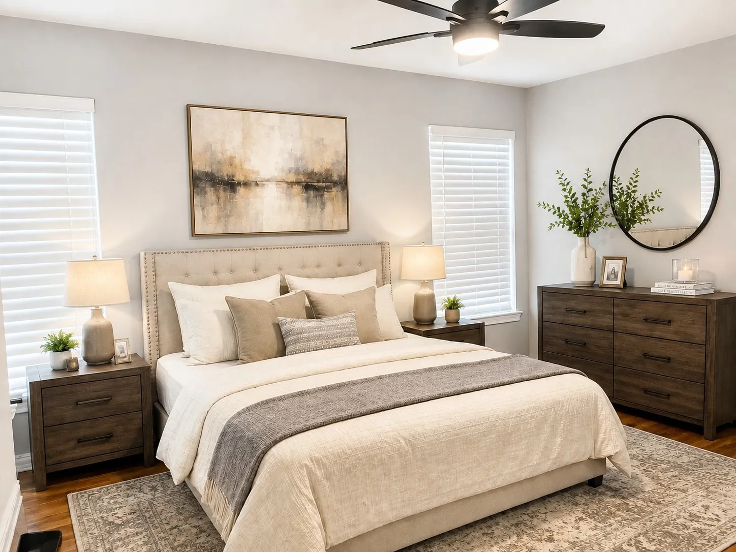 Primary bedroom staged
